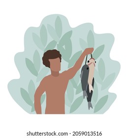 Fisherman holding fish  illustration vector isolated