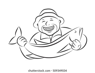 Fisherman holding fish, vector