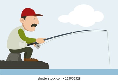 a fisherman holding a fishing pole 