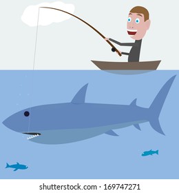 fisherman hunting a big shark. vector illustration EPS-8