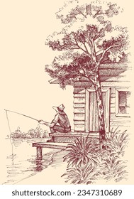 Fisherman hut vector hand drawing