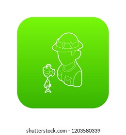 Fisherman icon green vector isolated on white background