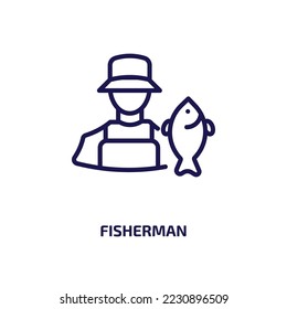 Fischersymbol aus der Berufssammlung. Dünner linearer Fischer, Fang, Hobby-Skizze einzeln auf weißem Hintergrund. Line Vektor Fischer-Zeichen, Symbol für Web und Mobile