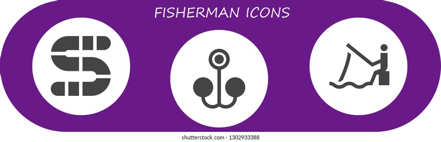  fisherman icon set. 3 filled fisherman icons.  Simple modern icons about  - Worm, Bait, Fishing