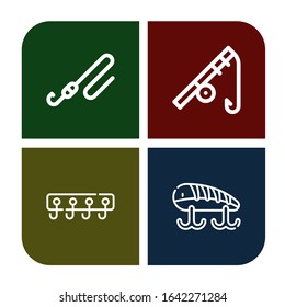 fisherman icon set. Collection of Fishing rod, Hooks, Fishing baits icons