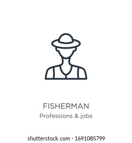 Fisherman icon. Thin linear fisherman outline icon isolated on white background from professions collection. Line vector sign, symbol for web and mobile