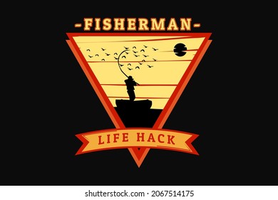 fisherman life hack silhouette retro design