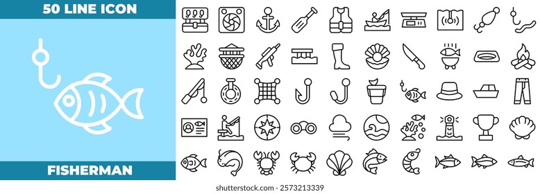 Fisherman Line Editable Icons set. Vector illustration in modern thin line style of fisherman icons: fishing, fisherman, man, etc