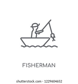 Fisherman linear icon. Modern outline Fisherman logo concept on white background from Professions collection. Suitable for use on web apps, mobile apps and print media.