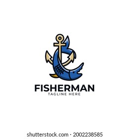 Fisherman logo design template illustration