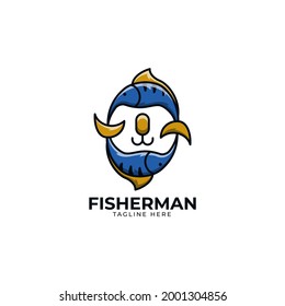 Fisherman Logo Design Template.Vector Illustration