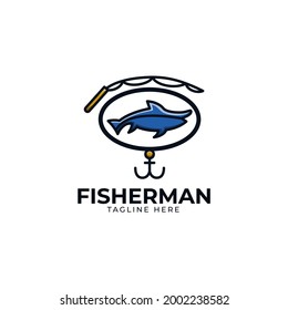 Fisherman Logo Design Template.Vector Illustration