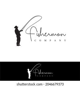 Fisherman Logo Fishing With a Rod And Fishing Line