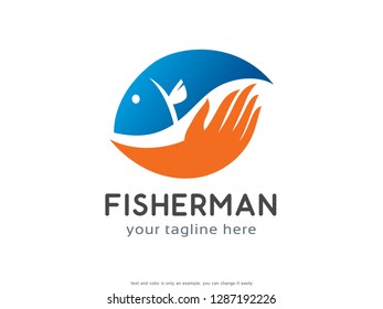 Fisherman Logo Template Design Vector, Emblem, Concept Design, Creative Symbol, Icon