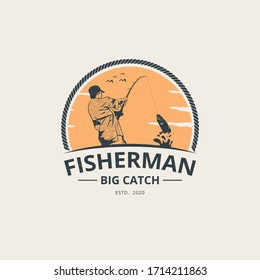 Fisherman logo template Premium Vector