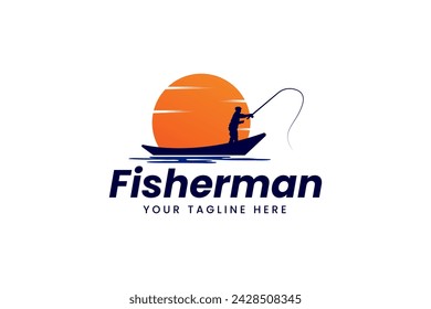Ilustración del icono del vector del logotipo del pescador