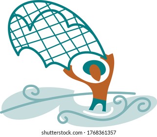 Fisherman with net, Northeast Brazil