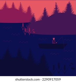 A fisherman on a boat is fishing.