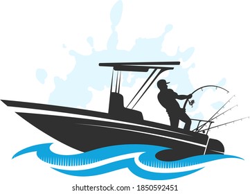 Fisherman on a boat fishing design