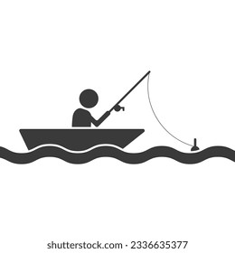 Fisherman on a boat glyph icon isolated on white background.Vector illustration.