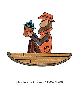 Fisherman on boat scribble