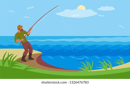 fisherman on the shore fishing