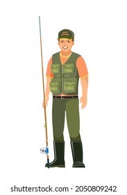 Fisherman. Ordinary and typical. Isolated on white background. Middle aged man character person. Vector