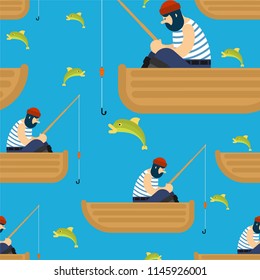 Fisherman pattern seamless. Fishing background. fishing rod . Vector ornament