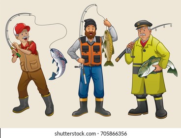 grupo de dibujos animados de pescadores