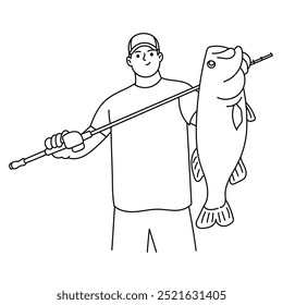 Fisherman presenting big fish illustration vector