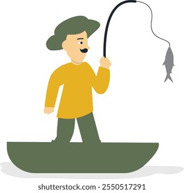 Caráter de profissão de pescador com conceito de desenho animado plano. Ilustração de vetor no plano de fundo branco