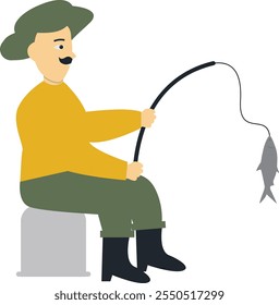 Caráter de profissão de pescador com conceito de desenho animado plano. Ilustração de vetor no plano de fundo branco