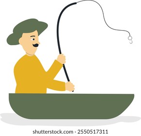 Caráter de profissão de pescador com conceito de desenho animado plano. Ilustração de vetor no plano de fundo branco