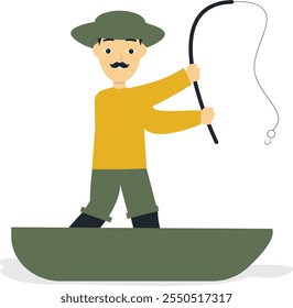 Caráter de profissão de pescador com conceito de desenho animado plano. Ilustração de vetor no plano de fundo branco