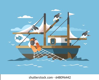 Fisherman pulls fishing net