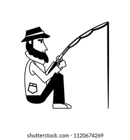 Fisherman with rod in black and white