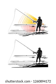 fisherman with rod on the ocean