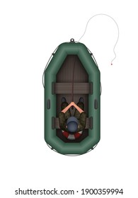 Fisherman in a rubber boat. Fishing concept. Isolated. Vector 