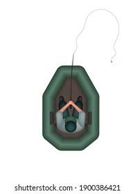 Fisherman in a rubber boat. Fishing concept. Isolated. Vector illustration 