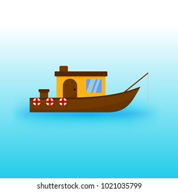 Fisherman Sailing Ship Transportation Vector Illustration Graphic Design