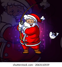 The fisherman santa esport mascot design of illustration