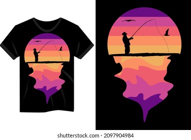 Fisherman at the sea vintage retro silhouette t shirt design