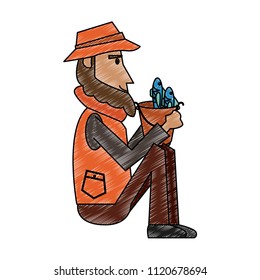 Fisherman seated cartoon scribble