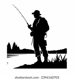 Fisherman silhouette. Fisherman black icon on white background