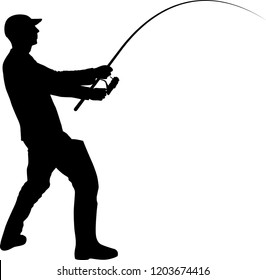 fisherman silhouette with fishing rod
