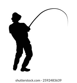 Fisherman Silhouette - Fishing Rod Action Vector Illustration