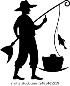 fisherman silhouette vector design with a white background