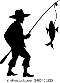 fisherman silhouette vector design with a white background