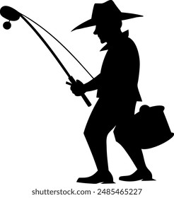 fisherman silhouette vector design with a white background
