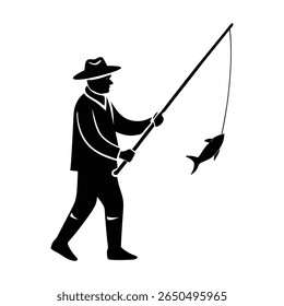 pescador silhueta vetor isolado fundo.